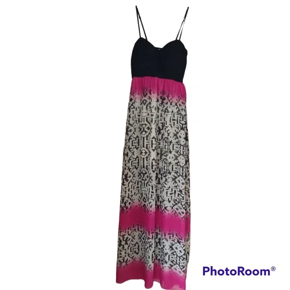 three pink hearts maxi dress Three Hearts | Dresses | Three Pink Hearts Geometric Pink Black White  Strappy Sheer Lined Maxi Dress